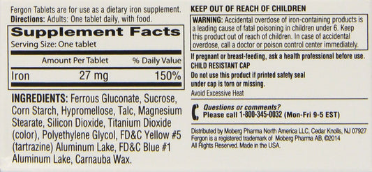 Fergon iron supplement three-bottle packaging for steady supply.