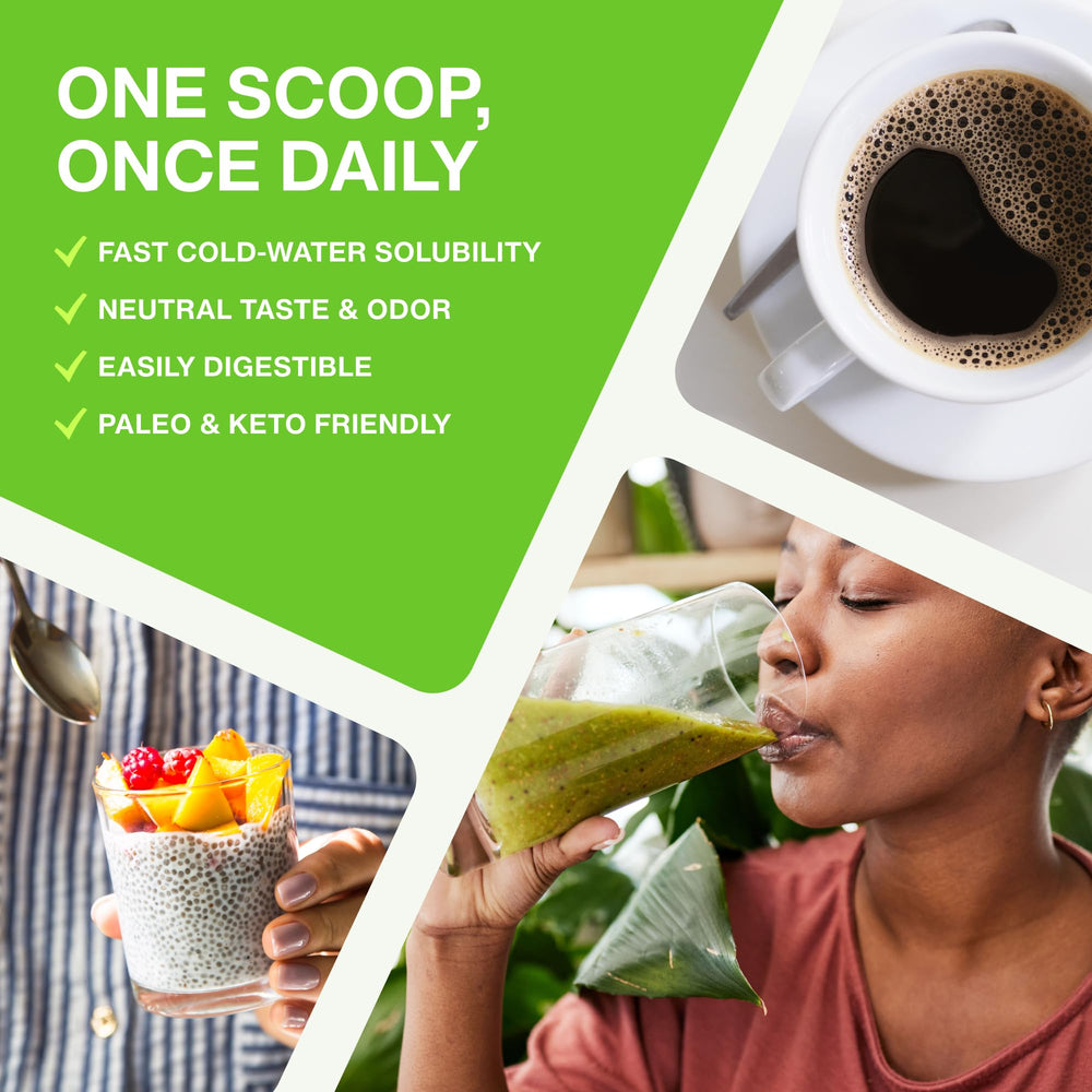 Fernes collagen stirred into morning coffee for a protein boost