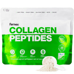 Fernes collagen powder jar on counter highlighting premium grass-fed formula for daily use