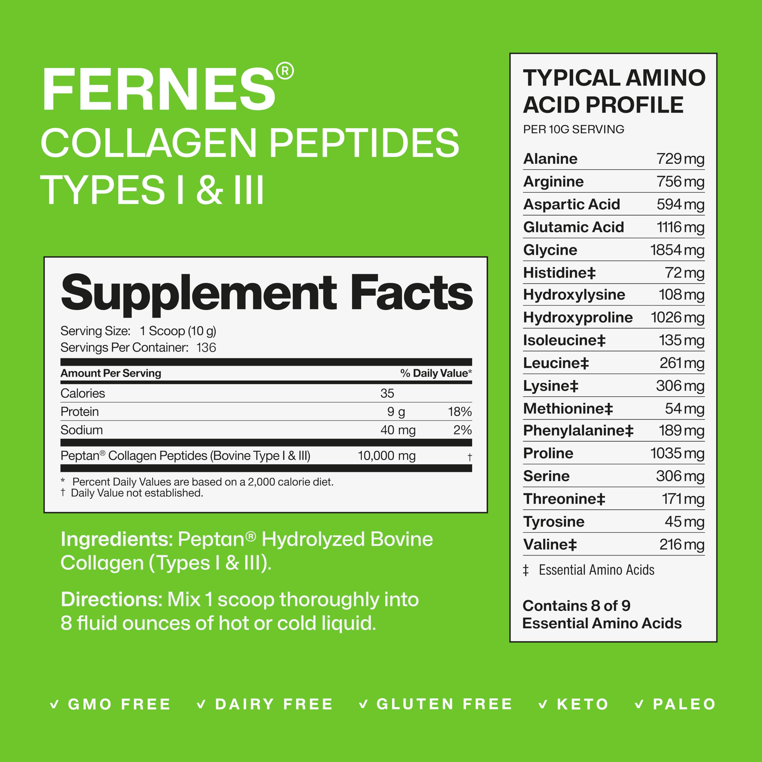 Fernes collagen powder scoop displays easy-mix serving for daily beauty and joint support.