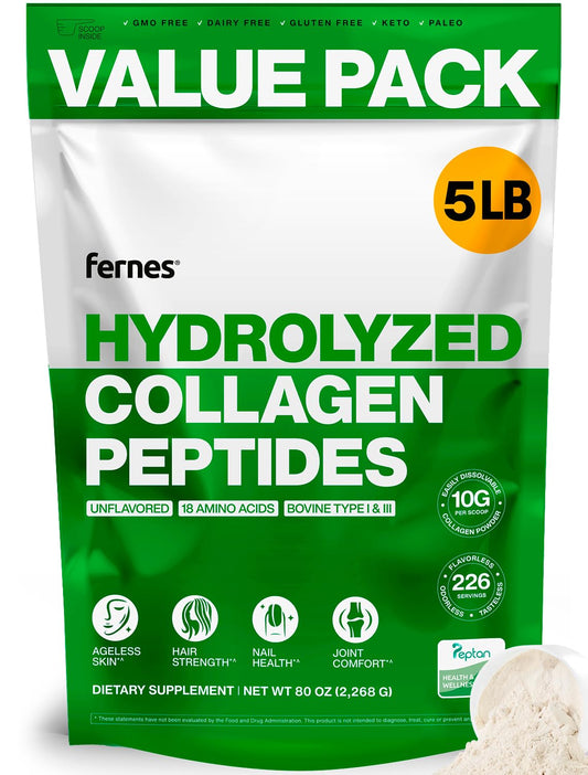 Fernes Collagen Powder tub front shows premium packaging for daily skin and joint support.