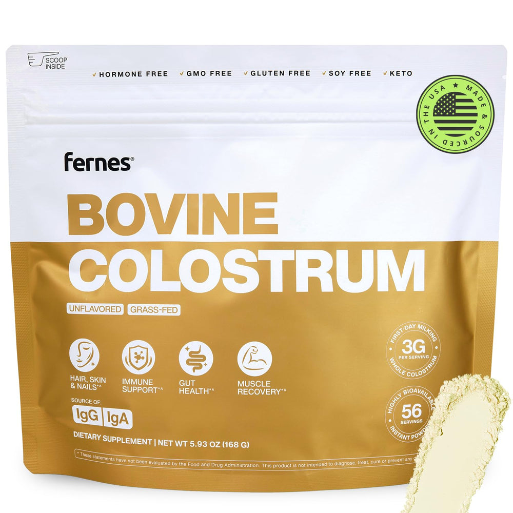 Fernes Colostrum powder tub front view for daily use.