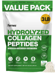 Fernes hydrolyzed collagen powder jar shown, premium unflavored peptides for skin, nails, and joints.
