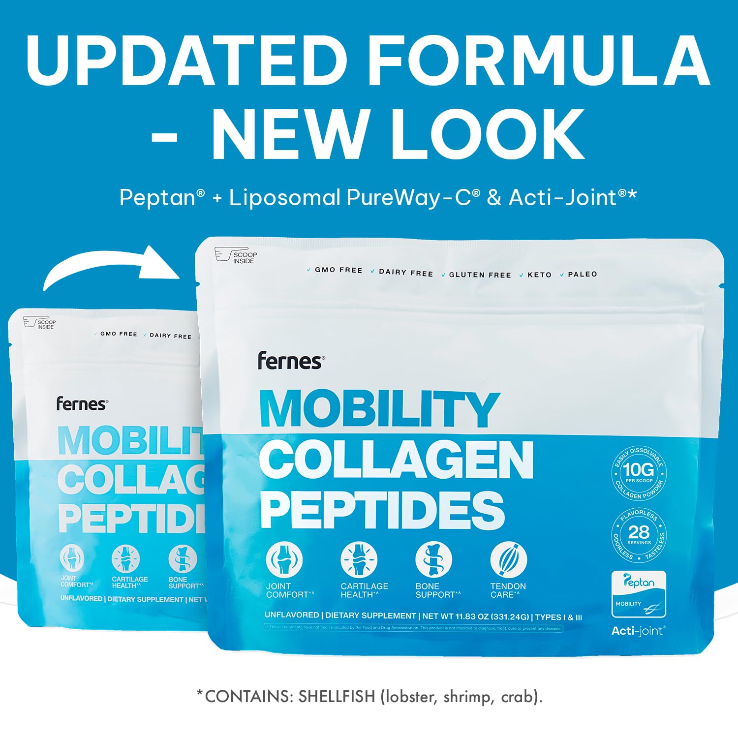 Fernes Mobility tub back label shows ingredients and usage.