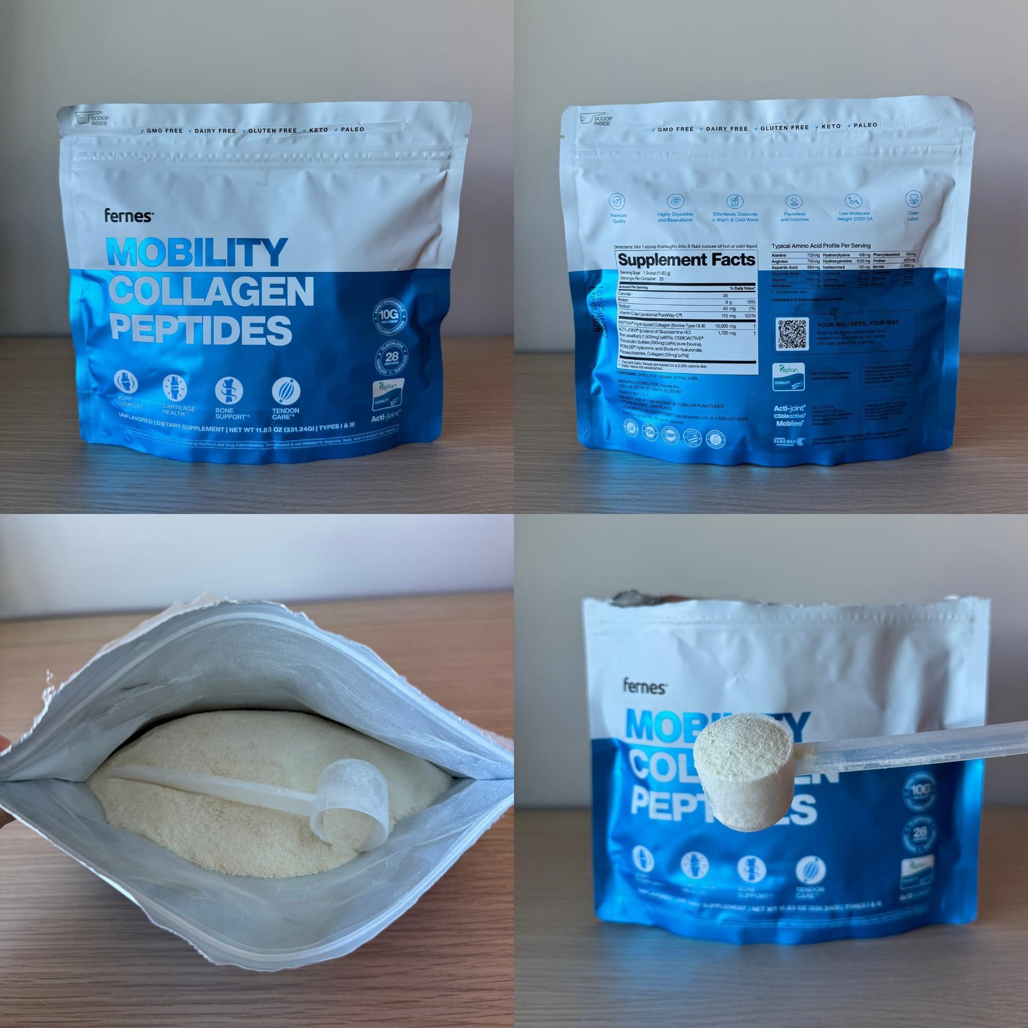 Fernes Mobility unflavored powder blends into coffee or tea smoothly