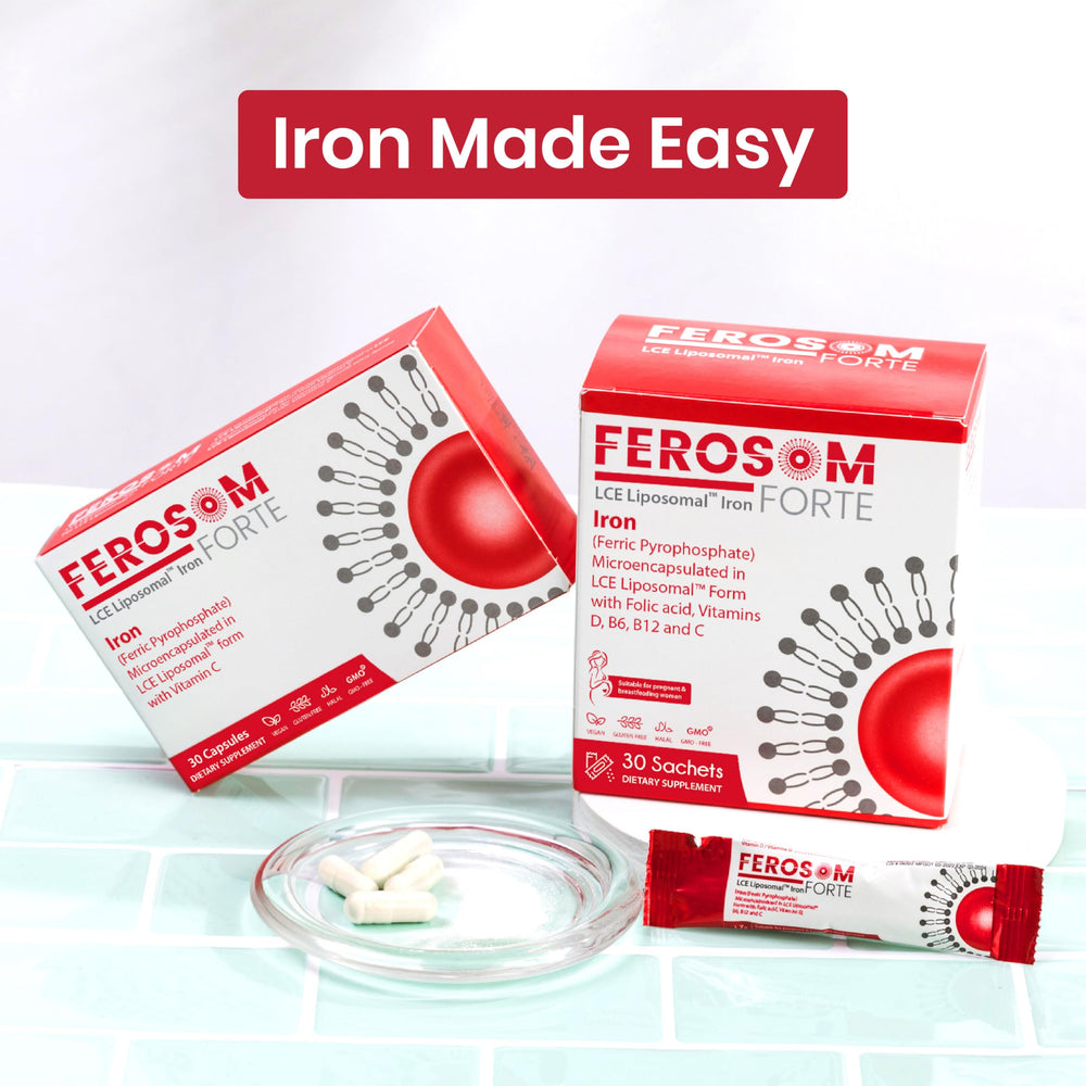 Canada-made FEROSOM FORTE LCE packaging for quality assurance.