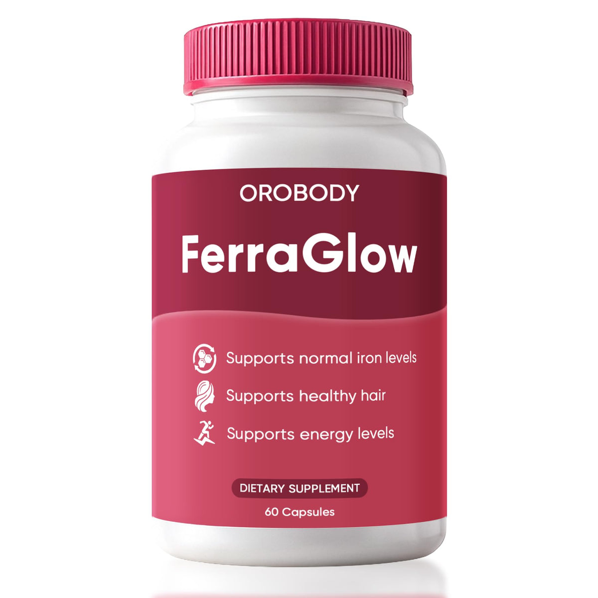 Ferraglow Daily Iron bottle shows capsules for daily gentle support.