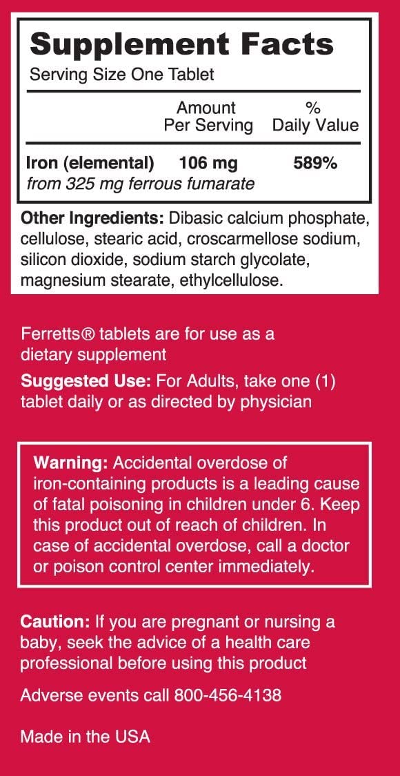 Ferretts Iron Tablets two-pack packaging — convenient supply for busy adults