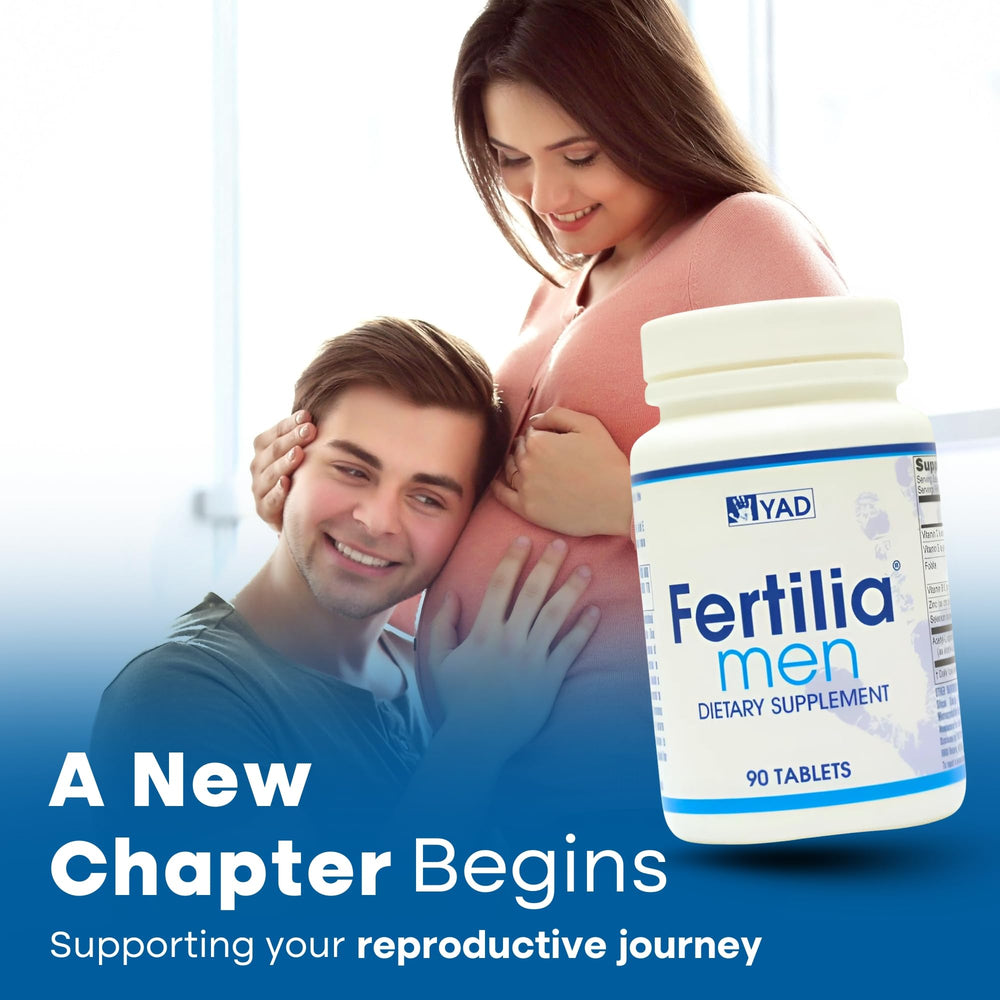 Fertilia Men antioxidant blend on a light wooden surface.