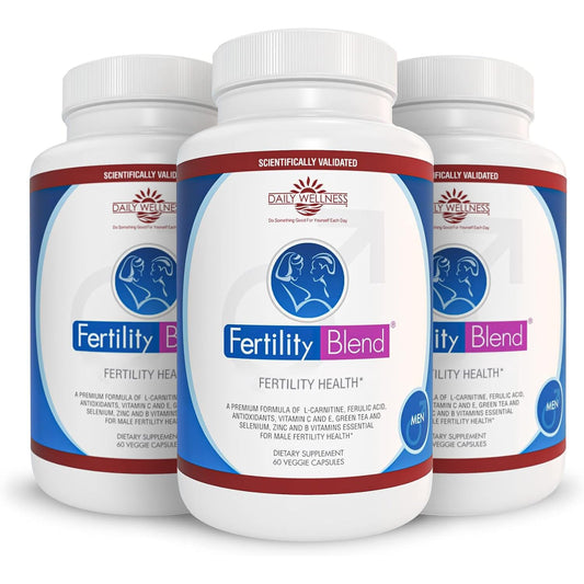 Fertility Blend Daily Wellness bottle pour showing convenient routine for him.