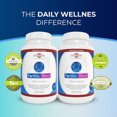 Ingredient visual highlighting vitamins, zinc, and antioxidants in Fertility Blend.