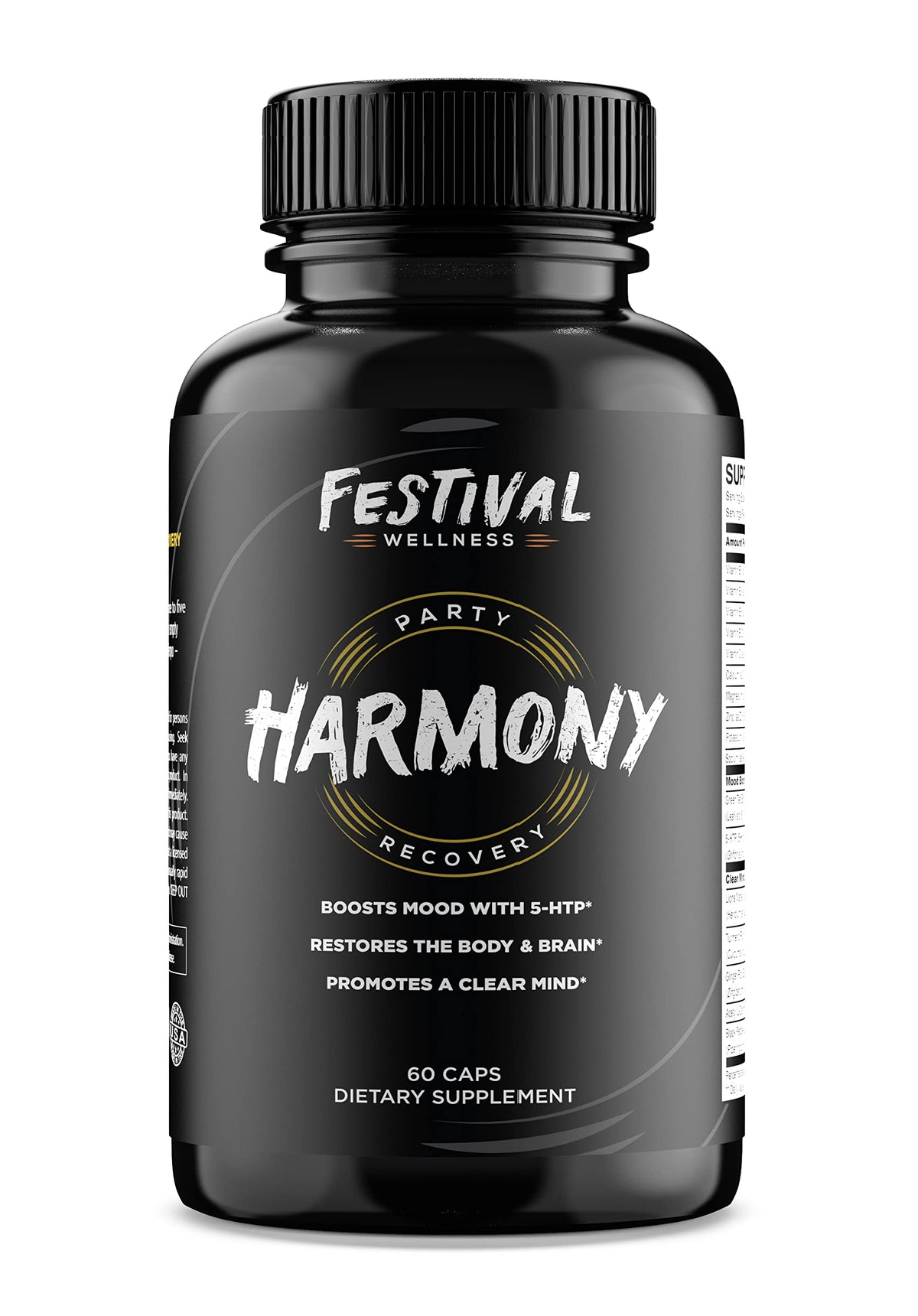 Harmony bottle front from Festival Wellness, post-festival recovery and mood support.