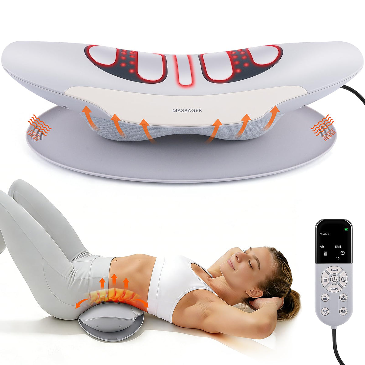 Feyano lumbar traction with dynamic airbags for targeted back relief at home.