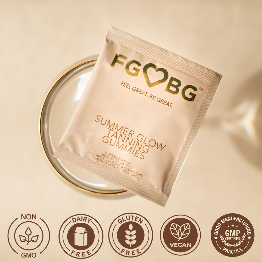 FGBG Summer Glow Gummies travel sachets enable on-the-go use for busy days.