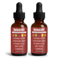 Fibosara Velestoff Cayenne Drops bottle closeup for daily vitality.