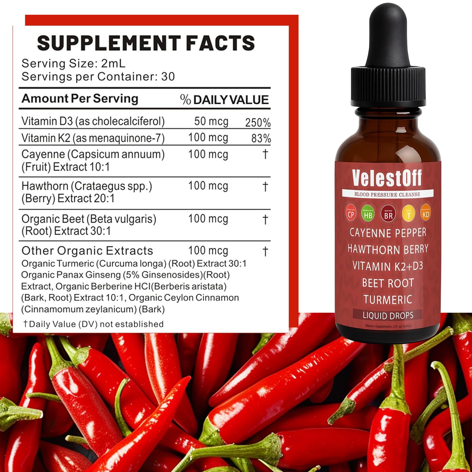 Fibosara Velestoff Cayenne Drops under tongue for quick absorption.