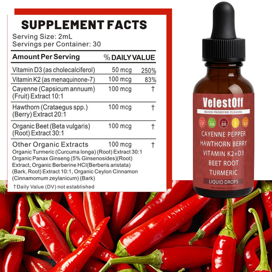 Fibosara Velestoff Cayenne Drops under tongue for quick absorption.