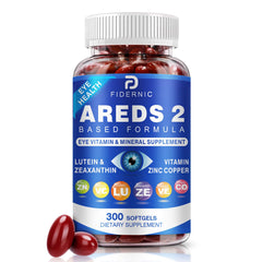 FIDERNIC AREDS2 eye softgels bottle for daily macular support during screen-heavy days.