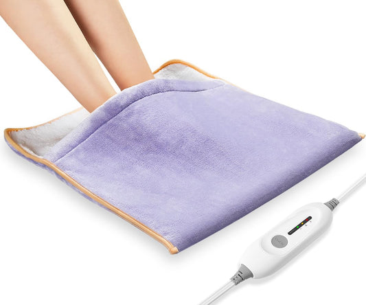 FIGERM Foot Warmer Electric front view in light purple, soft fabric and full shape visible