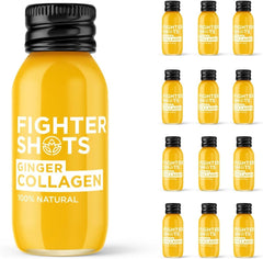 Fighter Shots Ginger Marine bottle close-up showing natural ingredients for healthy skin and hair