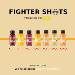 Fighter Shots Ginger Marine glass bottle on shelf emphasizes eco-friendly packaging
