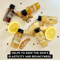 Fighter Shots Ginger Marine shot poured into glass for a morning energy boost