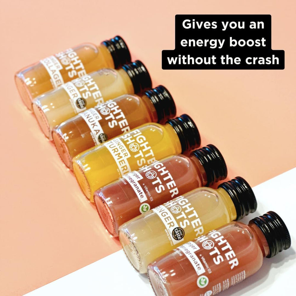 Packaging of Fighter Shots Ginger with 12x60ml bottles
