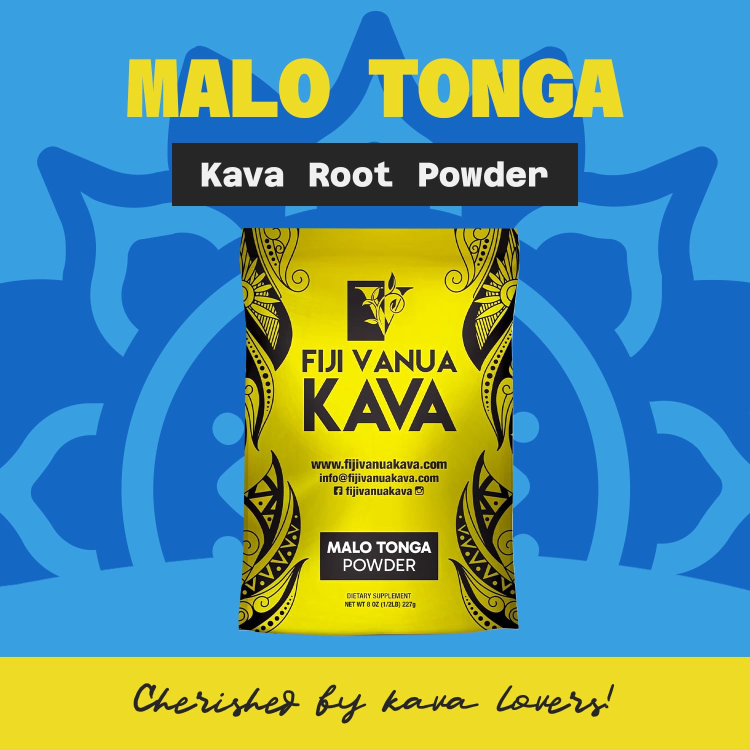 Texture close-up of Fiji Vanua Kava Malo Tonga powder showing creamy mouthfeel.
