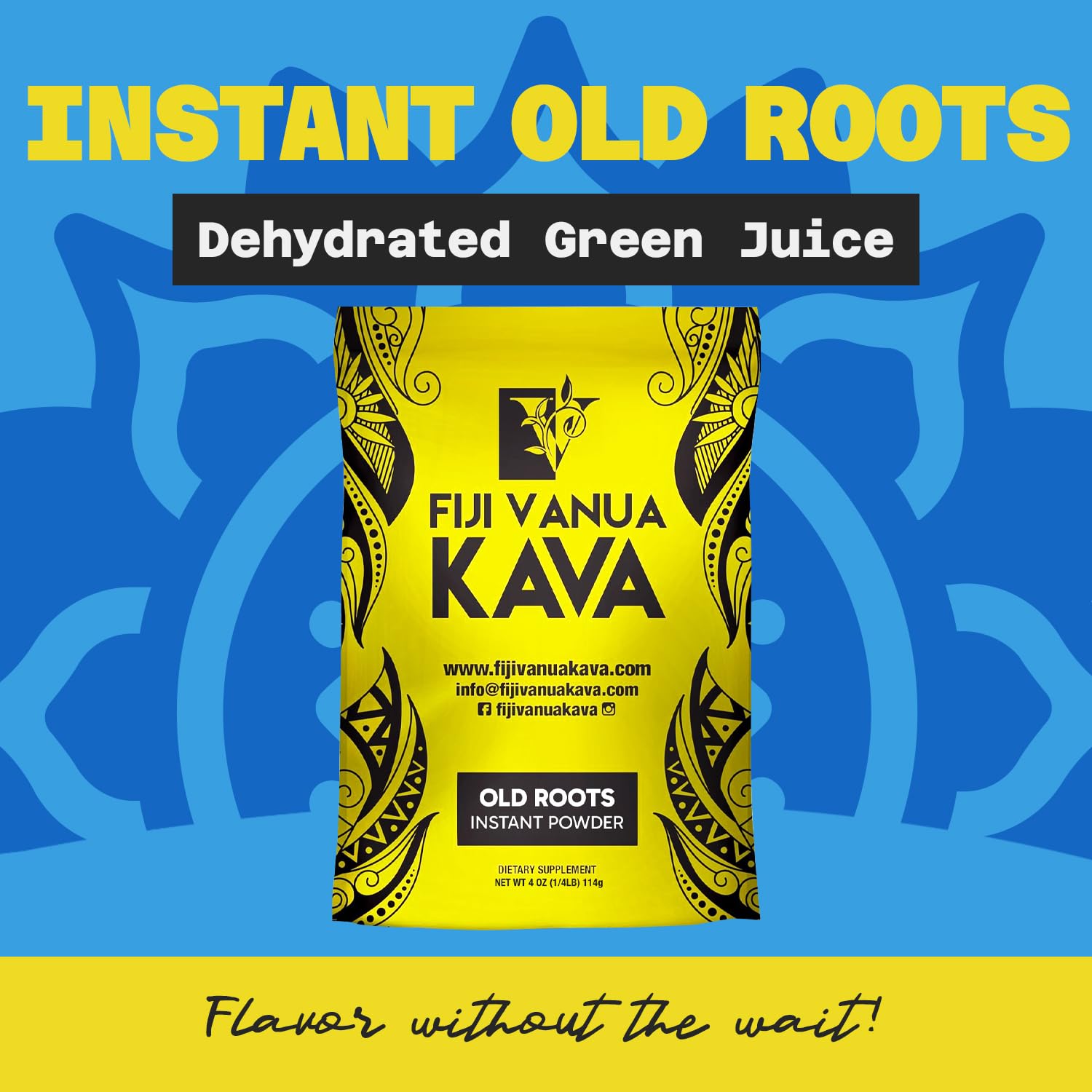 Noble Kava powder scoop with Fiji Vanua Kava label showcasing purity.