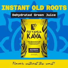 Noble Kava powder scoop with Fiji Vanua Kava label showcasing purity.