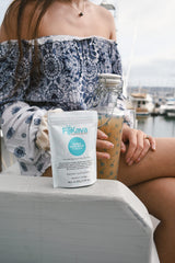 FijiKava dissolving powder in glass highlights convenient prep for relaxation.