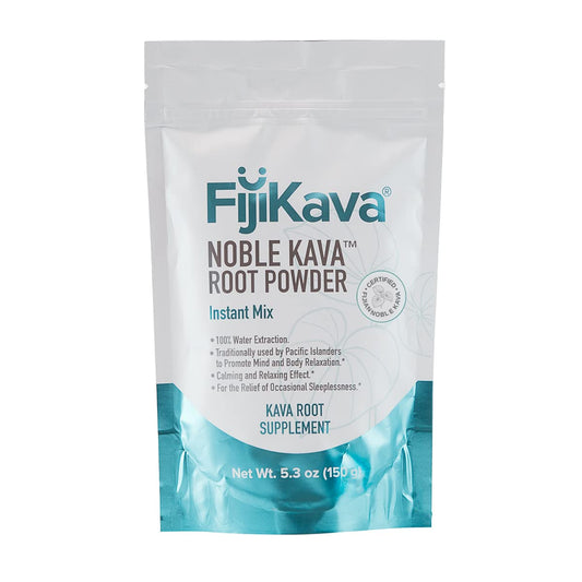 FijiKava instant kava powder bottle on the counter for fast relaxation