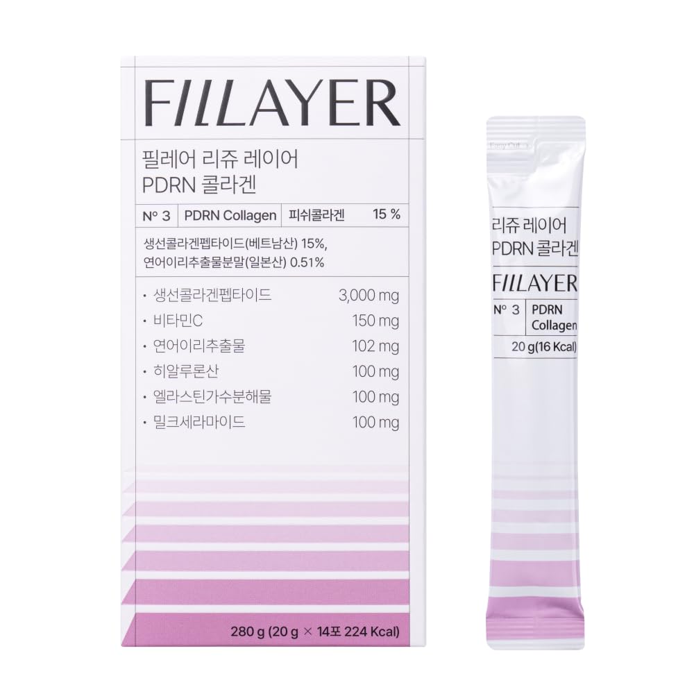 FILLAYER PDRN collagen liquid bottle highlighting skin support benefits