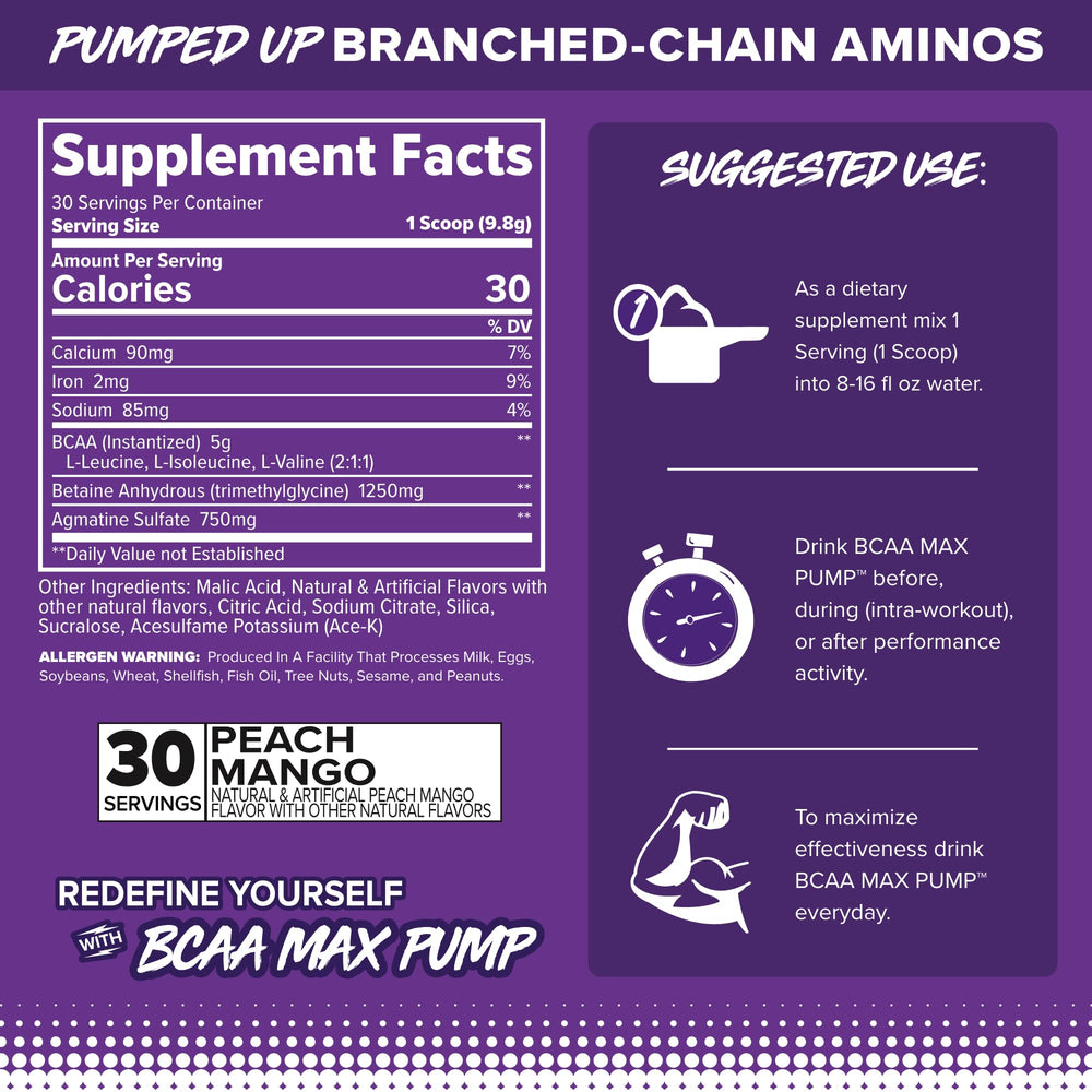 FINAFLEX BCAA MAX PUMP scoop showing 2:1:1 BCAA ratio and flavor