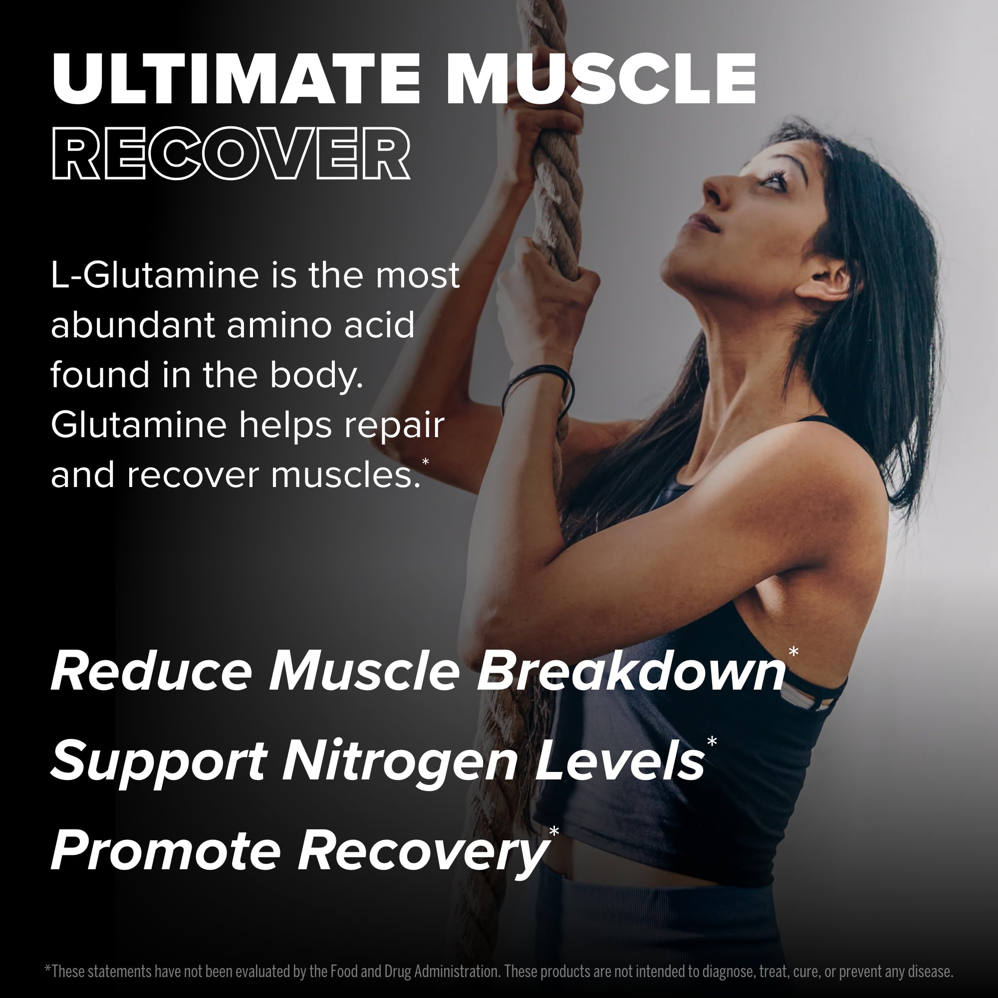FINAFLEX Pure Glutamine label closeup emphasizes purity and clean formula.