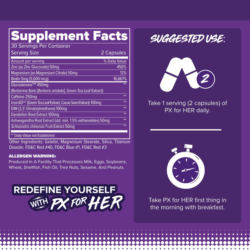 FINAFLEX PX for Her capsules close-up highlighting easy-to-swallow capsules for daily energy