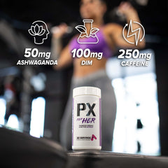 FINAFLEX PX for Her dosage chart showing 30 servings for a balanced routine