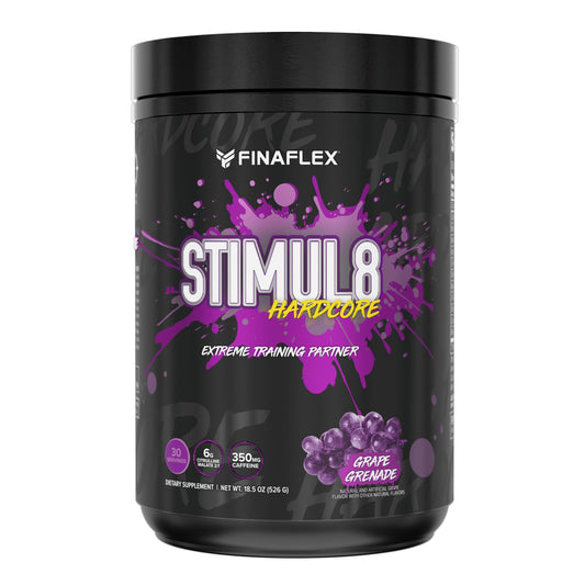 FINAFLEX Stim8 Hardcore grape bottle ready for an energy-boosting workout
