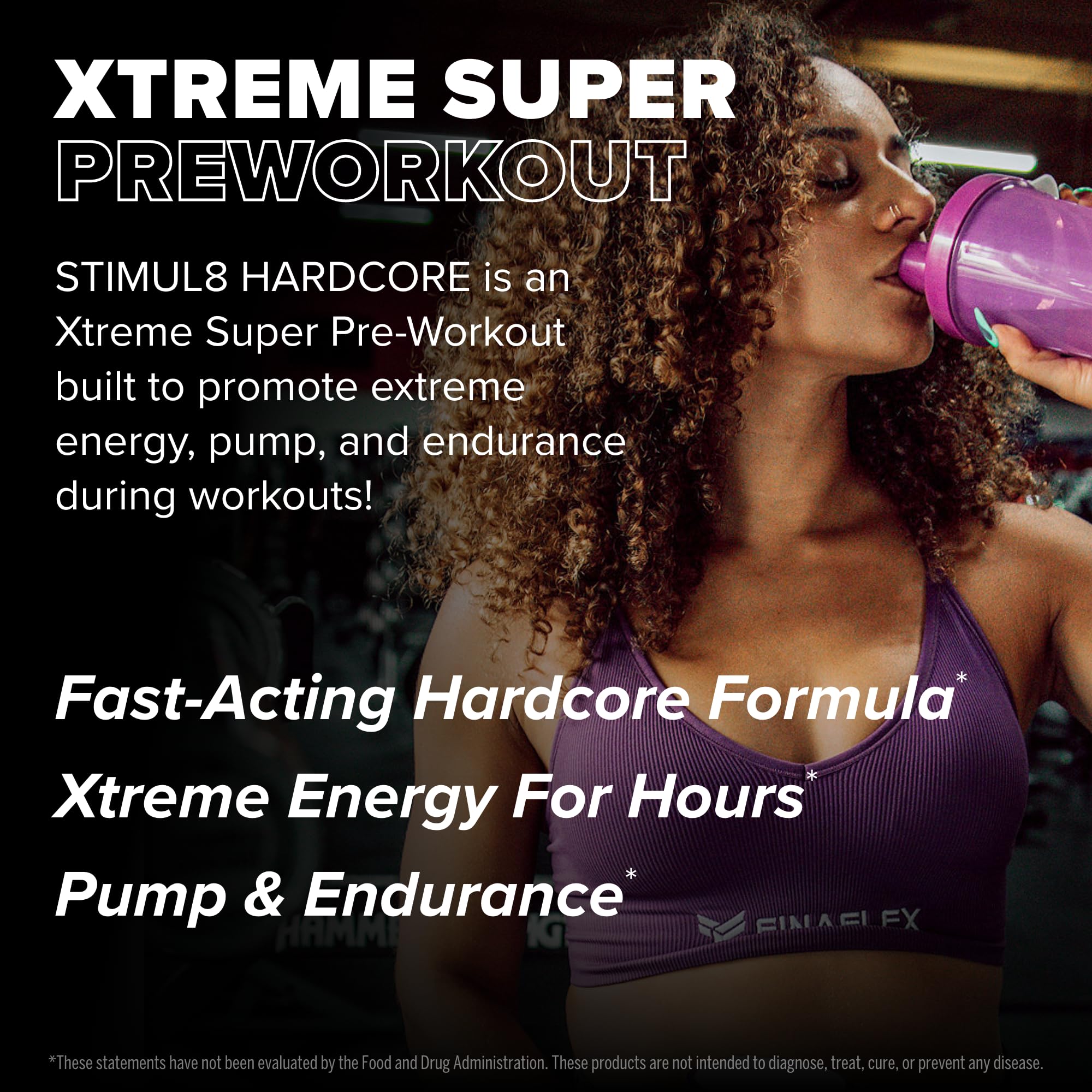 FINAFLEX Stim8 Hardcore ingredient panel highlights caffeine and L-Citrulline for focus