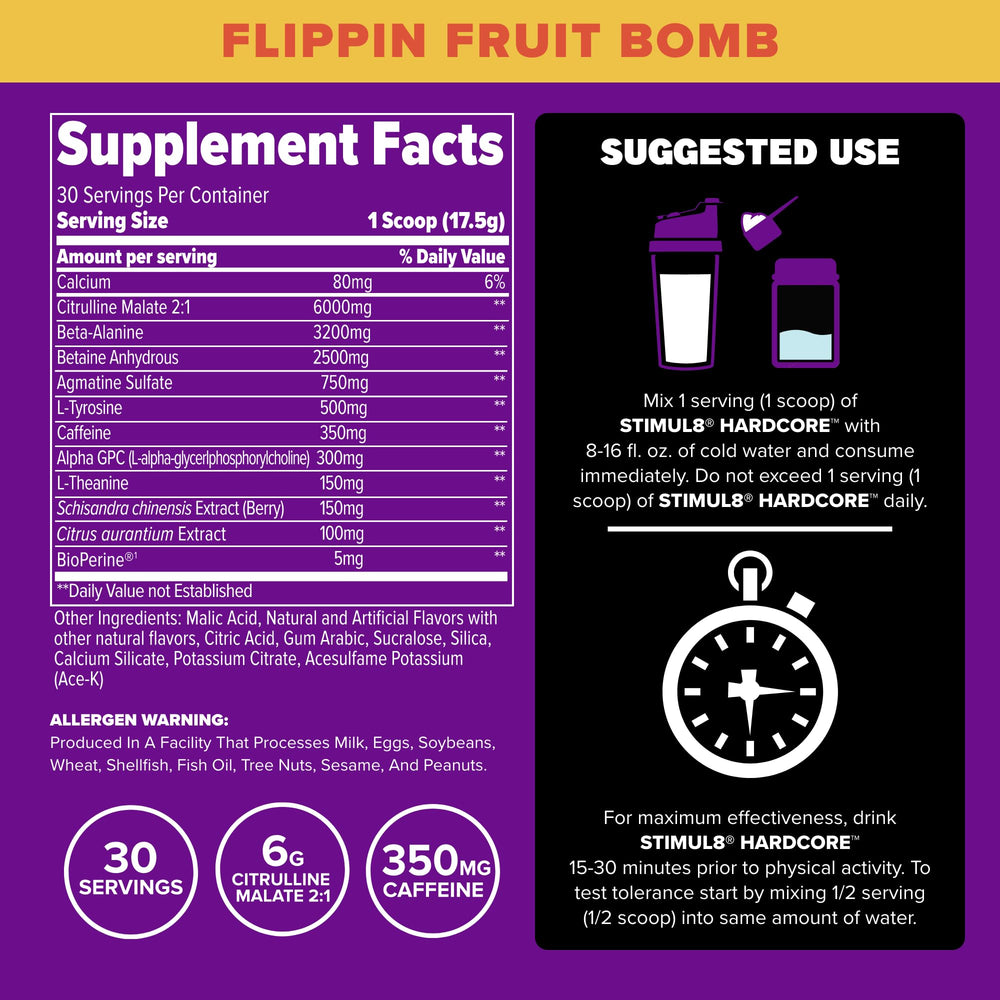 FINAFLEX Stimul8 Hardcore scoop measures precise servings for pre-workout fueling.