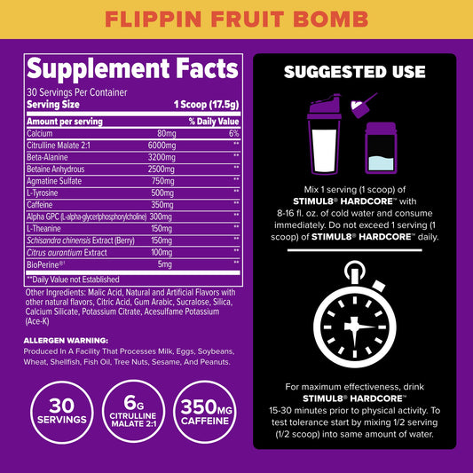 FINAFLEX Stimul8 Hardcore scoop measures precise servings for pre-workout fueling.