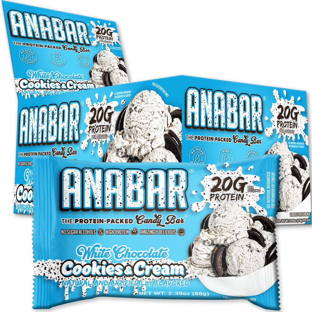 Anabar box with white chocolate cookies and creme flavor for quick protein on the go.