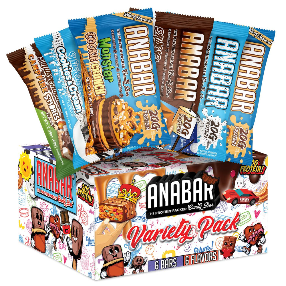 FINAL BOSS ANABAR sampler box showcases six chocolate-coated protein bars for convenient snacking.