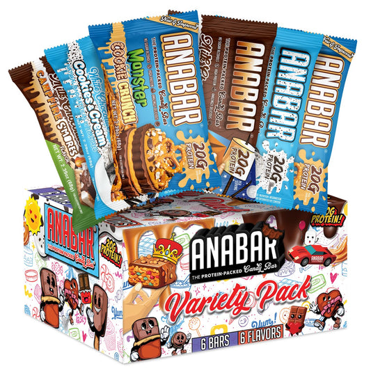FINAL BOSS ANABAR sampler box showcases six chocolate-coated protein bars for convenient snacking.
