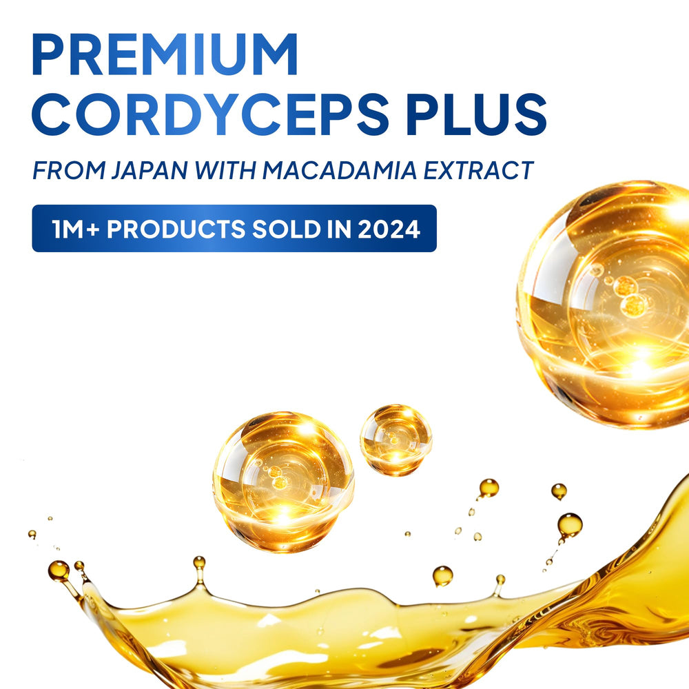 Close-up of Cordyceps Plus liquid drops emphasizing potency and purity.