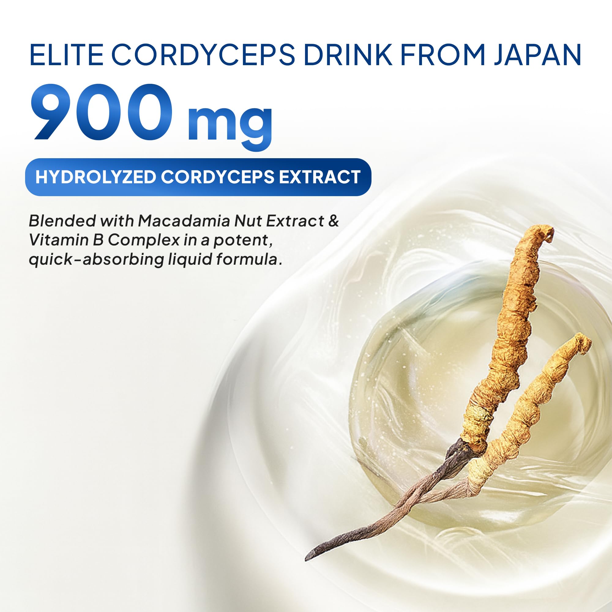 Cordyceps Plus drops being added to a beverage by a user.