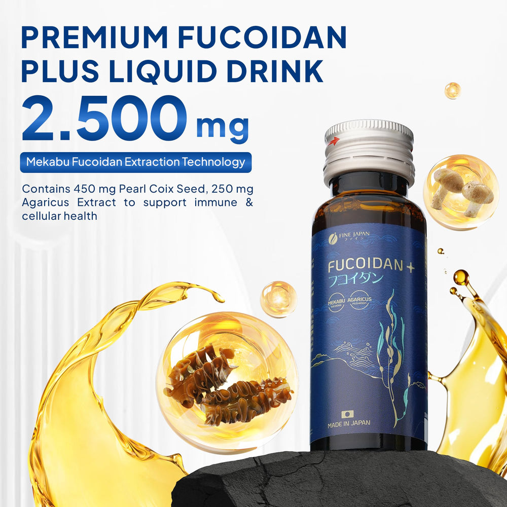 FINE JAPAN Fucoidan Plus Drink includes Coix seed for balanced daily nutrition.
