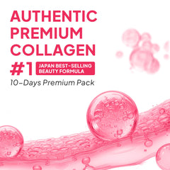 FINE JAPAN Hyaluron & Collagen Plus liquid being poured into a glass for easy daily use.