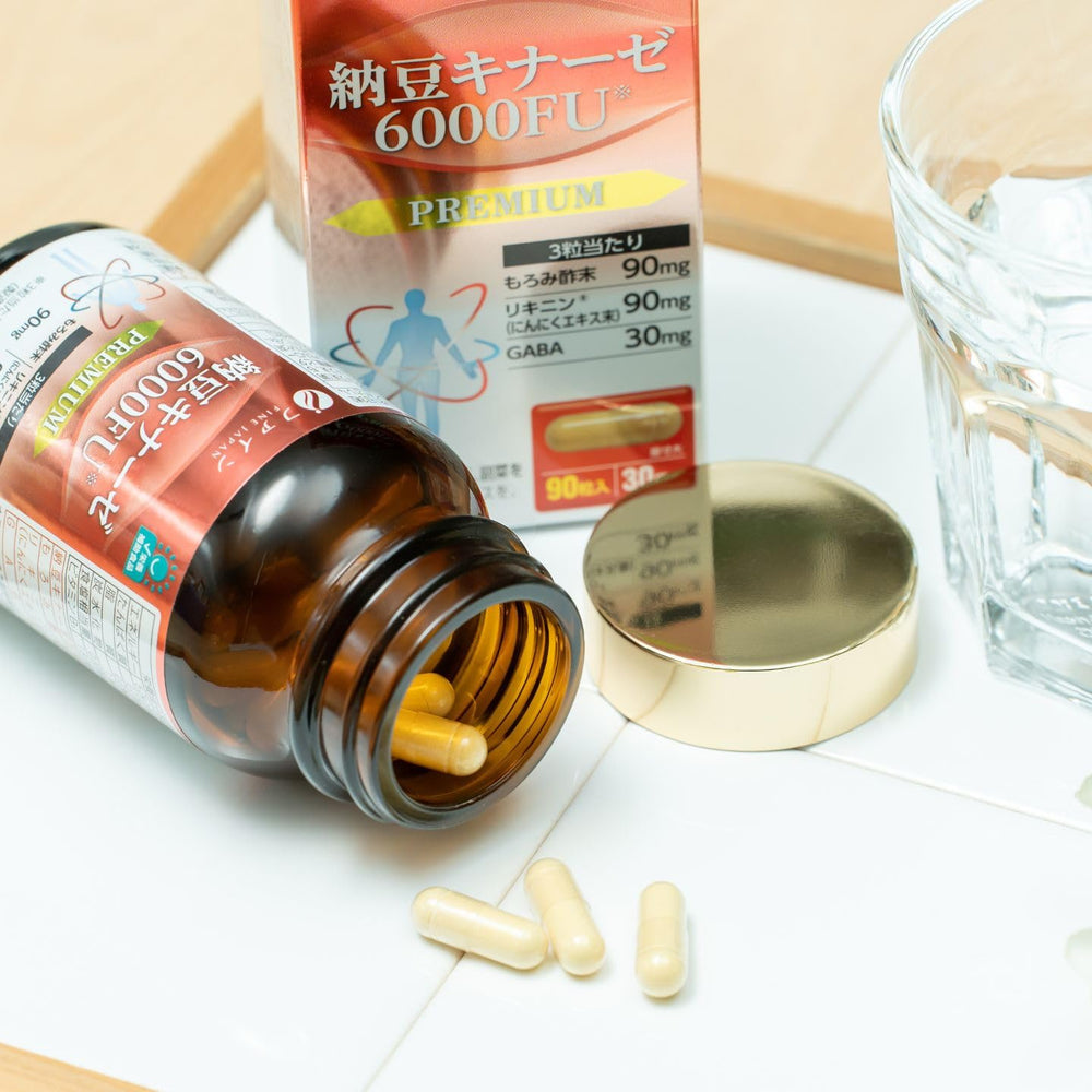 Fine Japan Nattokinase 6000FU Made in Japan stamp emphasizes authenticity