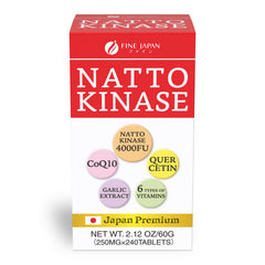 FINE JAPAN Nattokinase bottle with label showing 4000FU per serving.